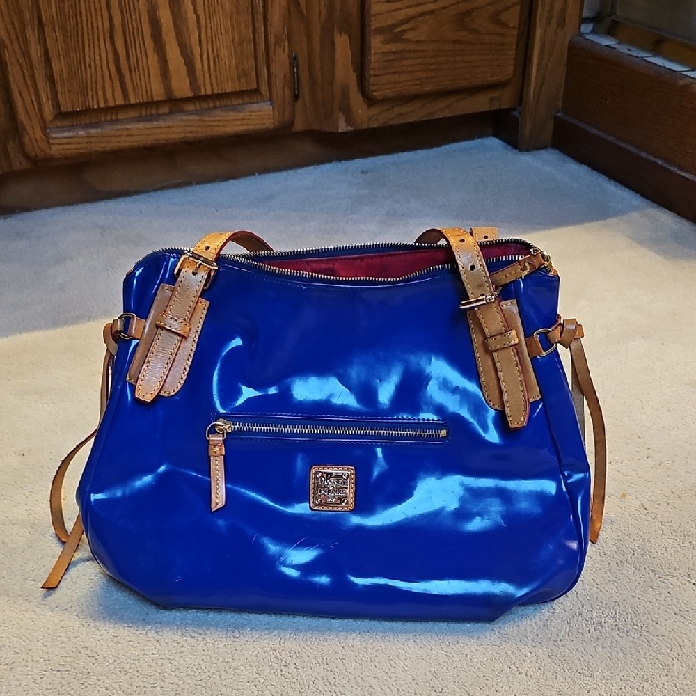 Blue Patent Leather Tote Bag